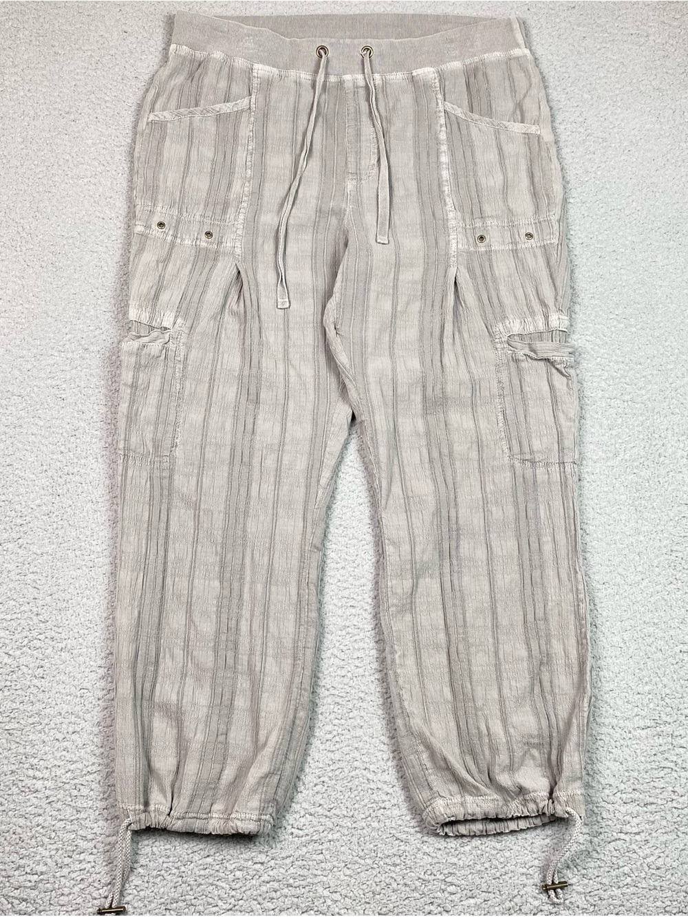 XCVI Cargo Crop Pants Womens Size M Textured Stretch Cotton Drawstring Cinch Hem
